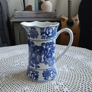 Blue and White Floral Ceramic Pitcher